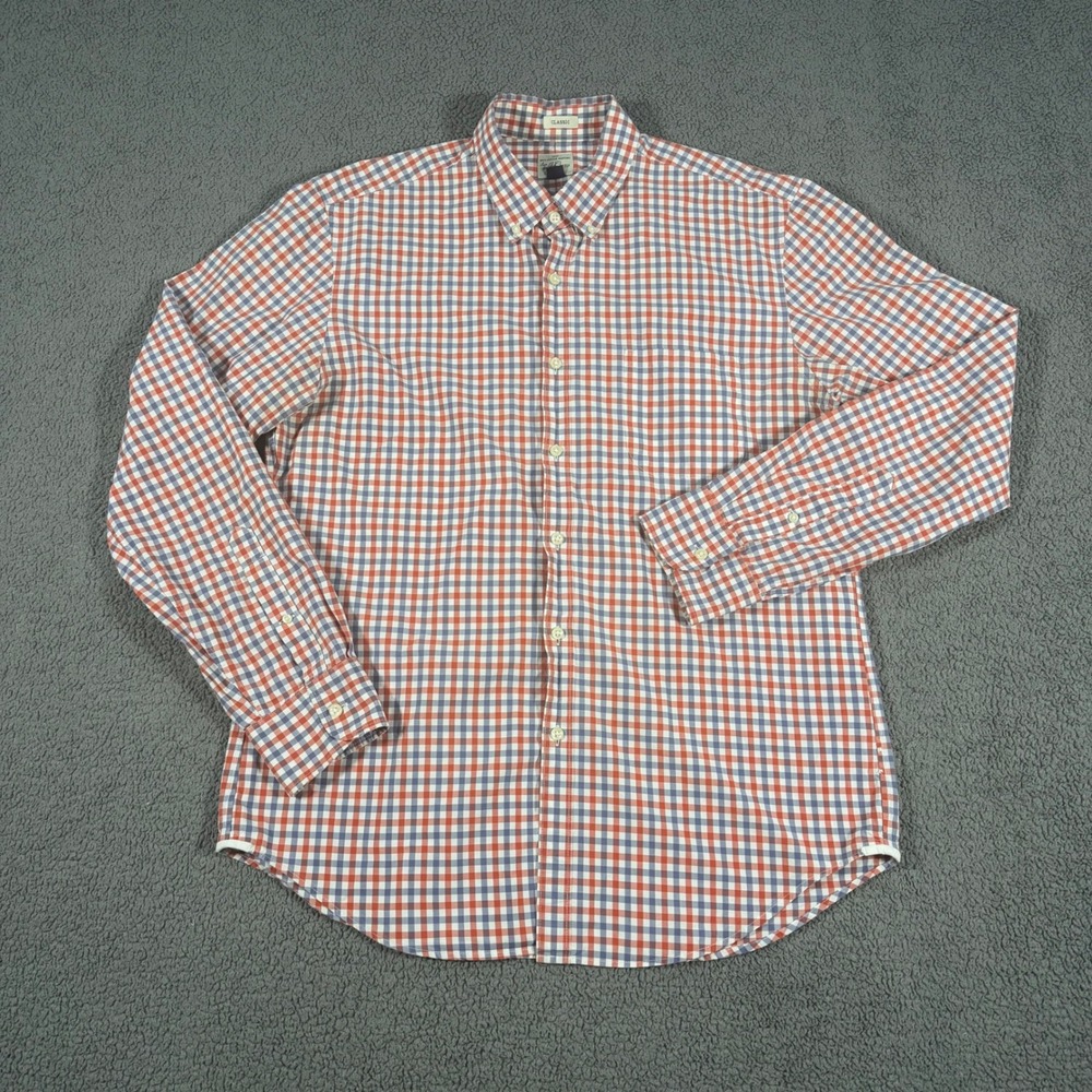 J.Crew Mens Classic Fit Gingham Button Down Shirt Red White Blue Cotton Large
